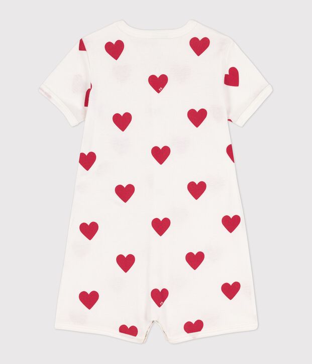 Babies' Heart Patterned Cotton Playsuit white/red