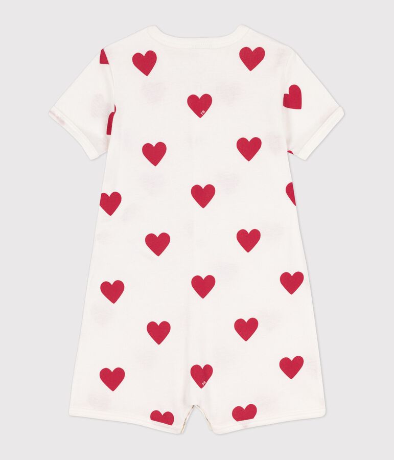 Babies' Heart Patterned Cotton Playsuit white/red
