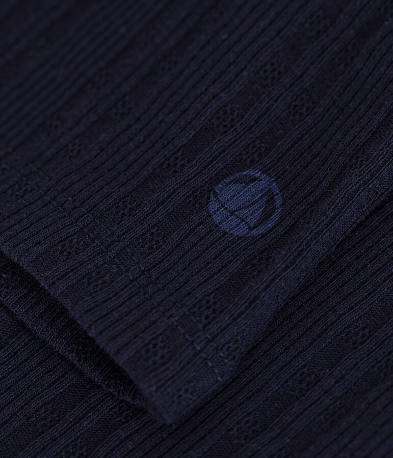 Women's iconic roll neck T-shirt in decorative rib knit blue