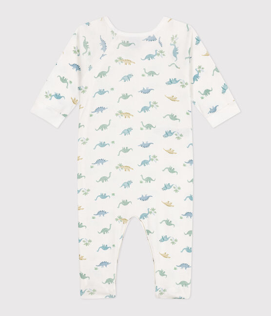 Babies' dinosaur pattern cotton pyjamas MARSHMALLOW white/MULTICO white