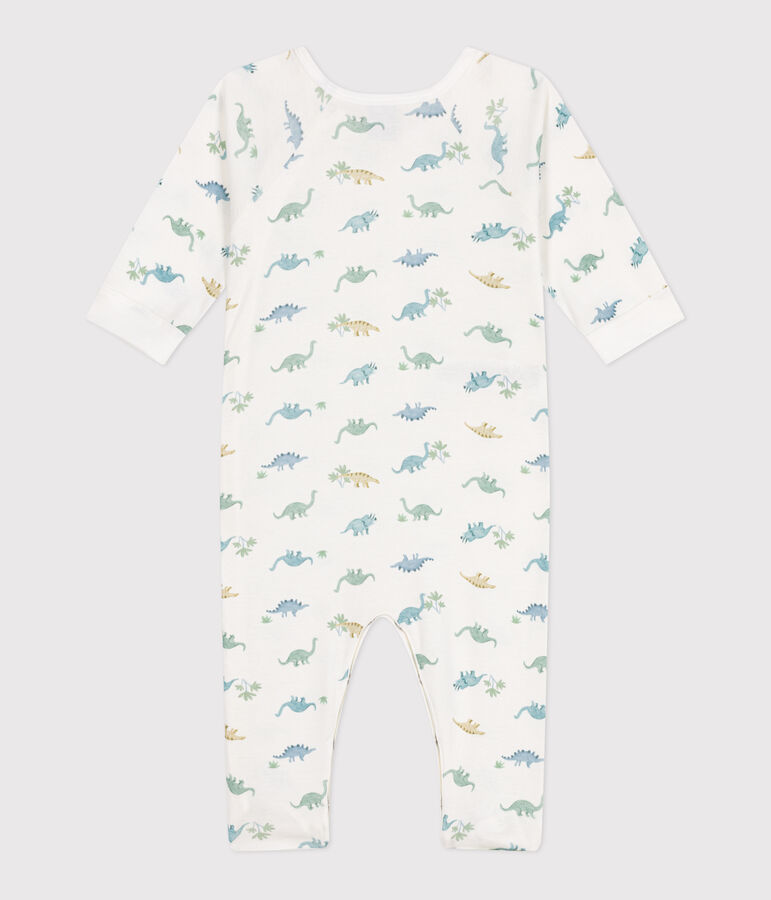 Babies' dinosaur pattern cotton pyjamas MARSHMALLOW white/MULTICO white