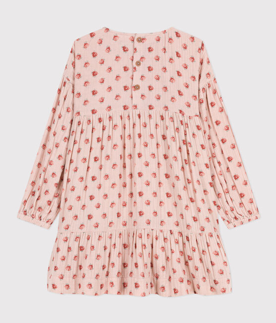 Girls' long-sleeved floral cotton gauze dress SALINE pink/MULTICO white