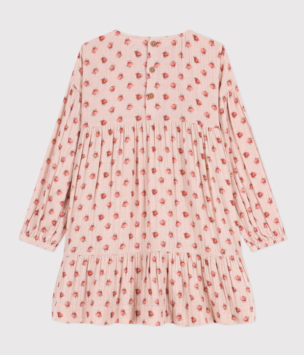 Girls' long-sleeved floral cotton gauze dress pink/multicolor
