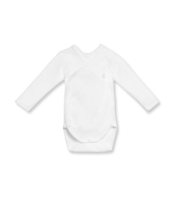 Unisex newborn baby long-sleeved brushed cotton bodysuit Ecume white