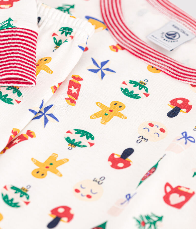 Children's Christmas print cotton pyjamas MARSHMALLOW white/MULTICO white