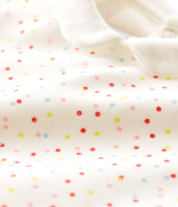 Baby Girls' Colourful Spotted Velour Sleepsuit white/multicolor