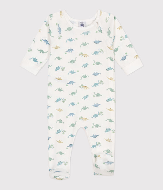 Babies' dinosaur pattern cotton pyjamas MARSHMALLOW white/MULTICO white