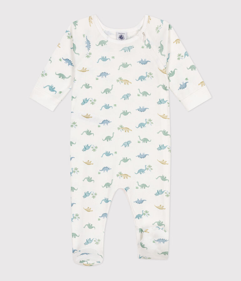 Babies' dinosaur pattern cotton pyjamas MARSHMALLOW white/MULTICO white