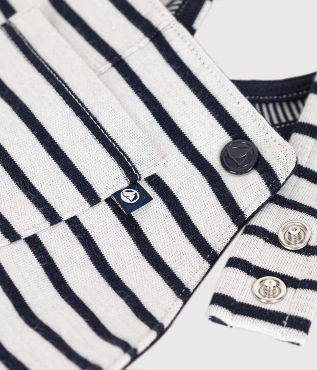 Babies' Thick Stripy Jersey Long Dungarees white/blue