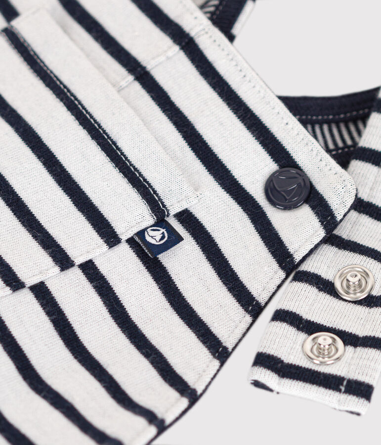 Babies' Thick Stripy Jersey Long Dungarees white/blue