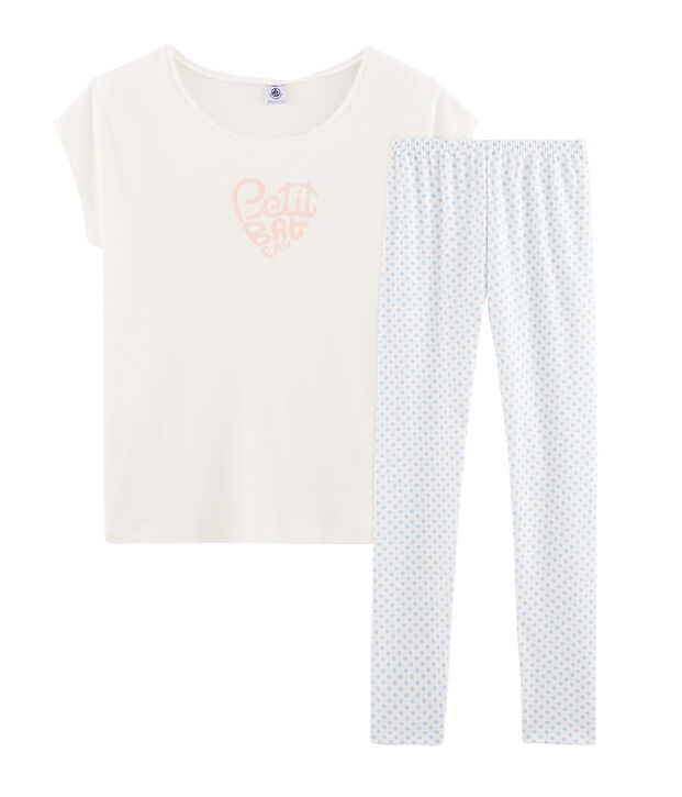 Girls' Ribbed Pyjamas white/blue