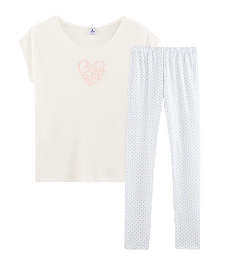 Girls' Ribbed Pyjamas white/blue