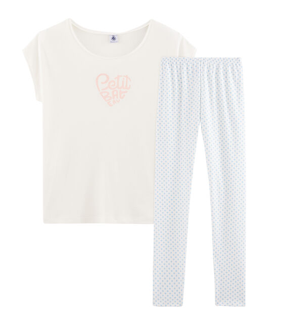 Girls' Ribbed Pyjamas MARSHMALLOW white/JASMIN blue