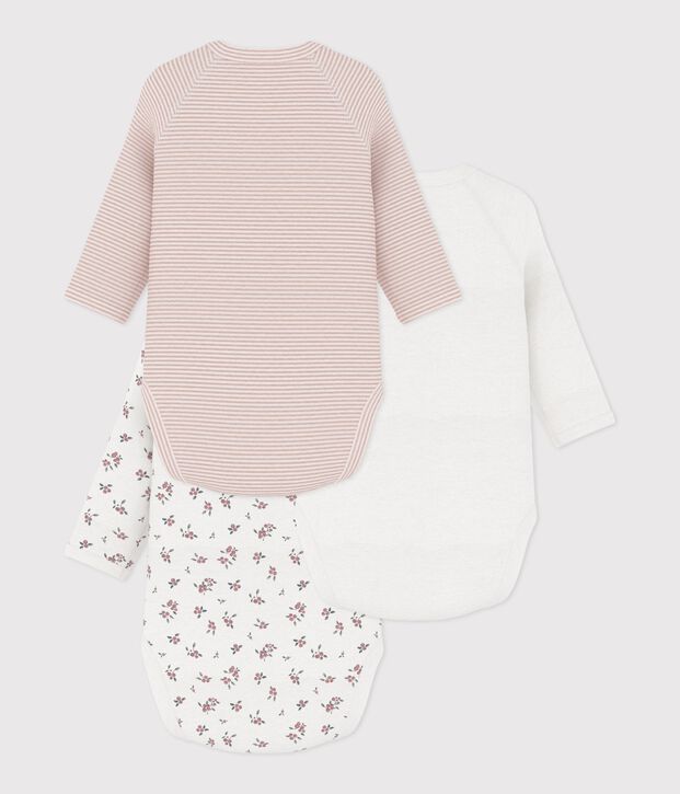 Pack of babies' long-sleeved printed cotton wrapover bodies multicolor
