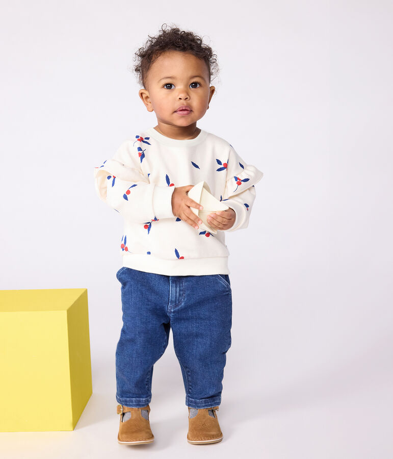 Babies' sweatshirt in berry-print cotton with ruffles MILK /MULTICO