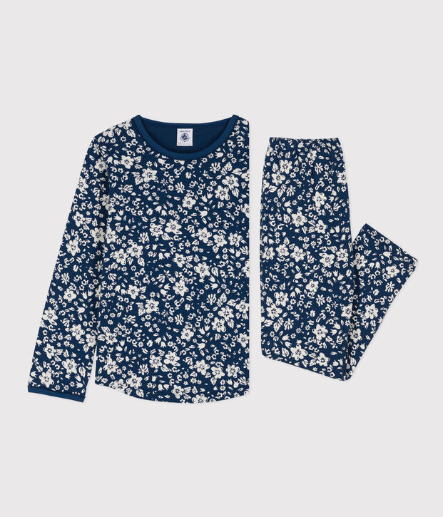 Girls' Floral Cotton Pyjamas blue/white