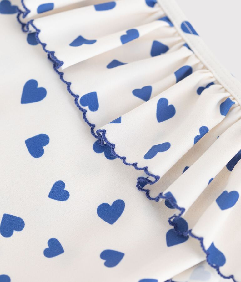 Children's one-piece heart print ruffled swimsuit. white/blue