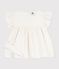 Children's short-sleeved cotton blouse with a heart pattern MARSHMALLOW white
