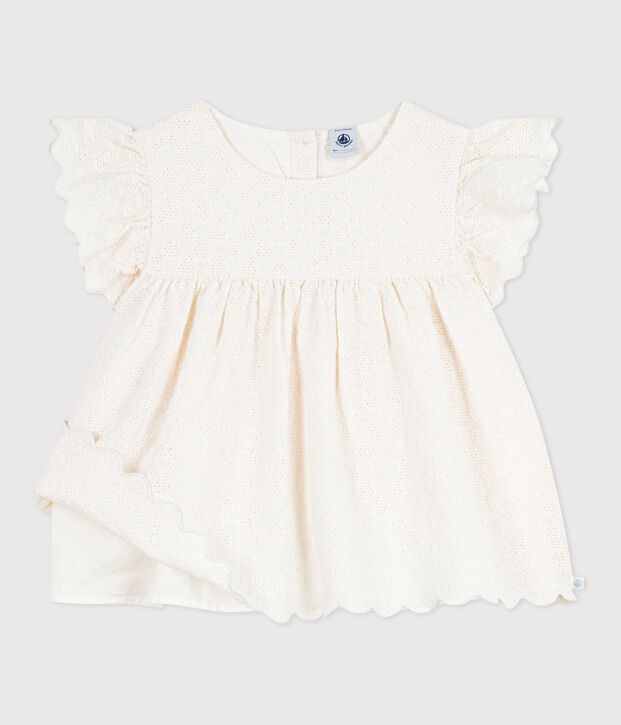 Children's short-sleeved cotton blouse with a heart pattern white