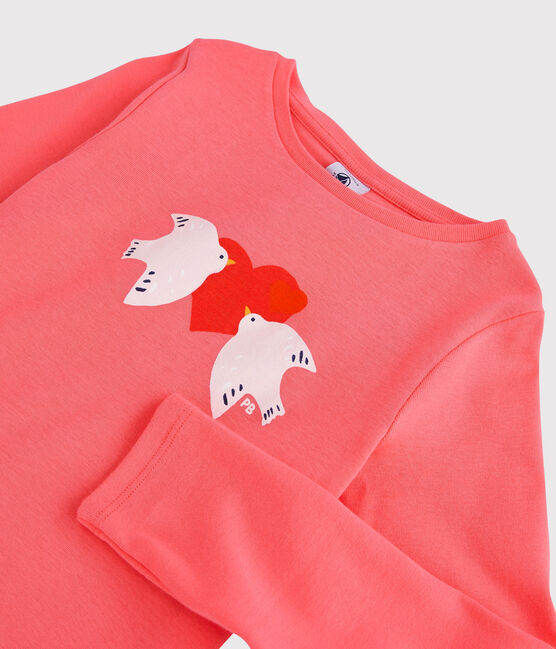 Girls' Long-Sleeved Cotton T-Shirt PEACHY orange