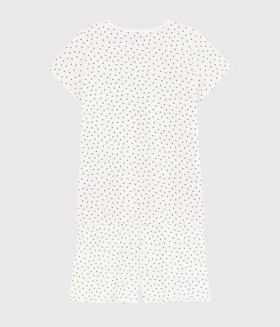 Girls'/Women's Cotton Short Pyjamas with Blue Hearts Pattern MARSHMALLOW white/MEDIEVAL blue