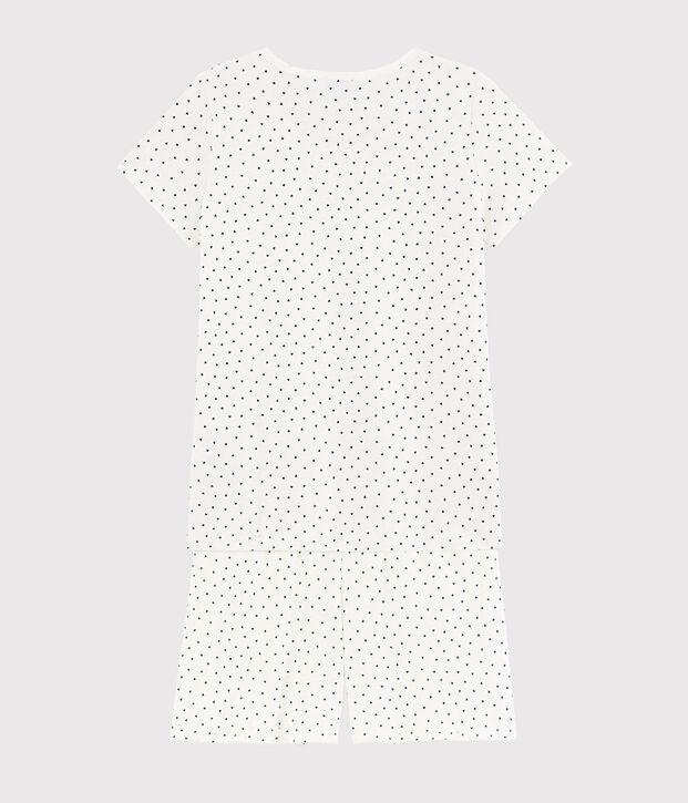 Girls'/Women's Cotton Short Pyjamas with Blue Hearts Pattern white/blue