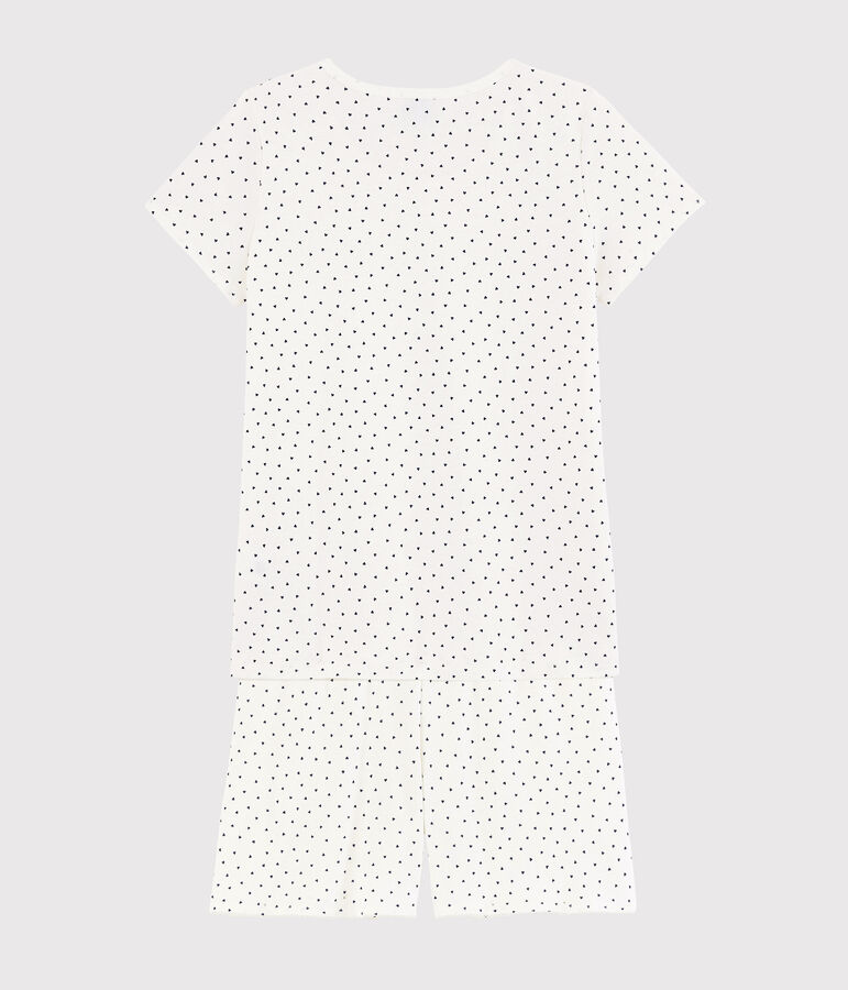 Girls'/Women's Cotton Short Pyjamas with Blue Hearts Pattern white/blue