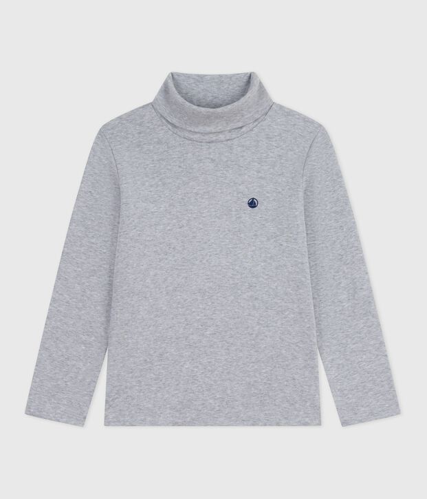 Children's plain cotton rollneck top grey