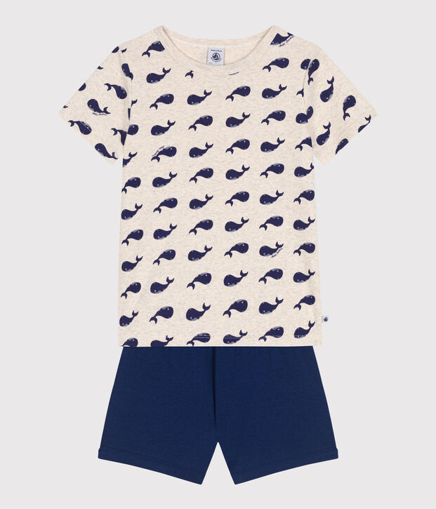 Children's short pyjamas in cotton printed with whales blue/multicolor
