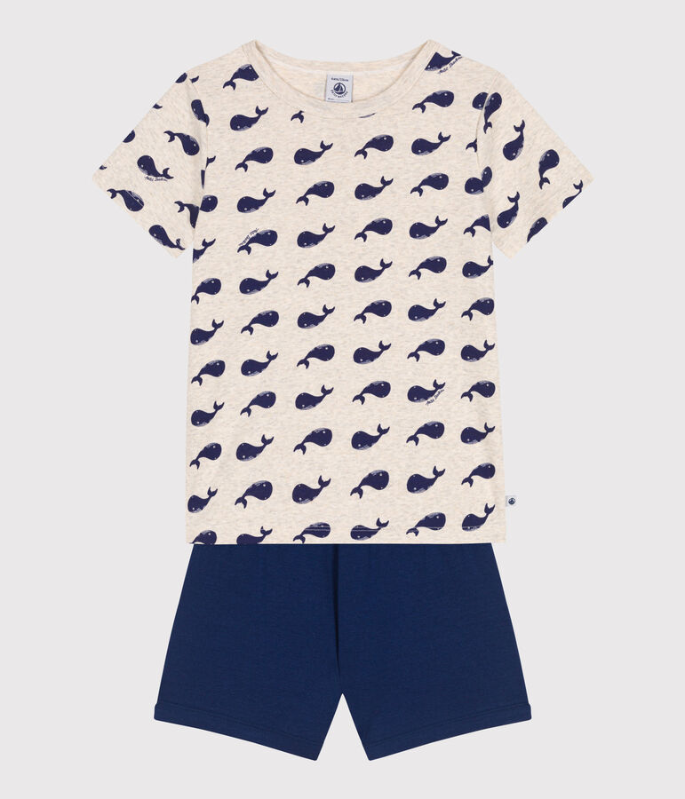 Children's short pyjamas in cotton printed with whales MEDIEVAL blue/MULTICO white