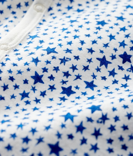 Babies' Blue Starry Tube-Knit Footless Sleepsuit MARSHMALLOW white/MAJOR blue