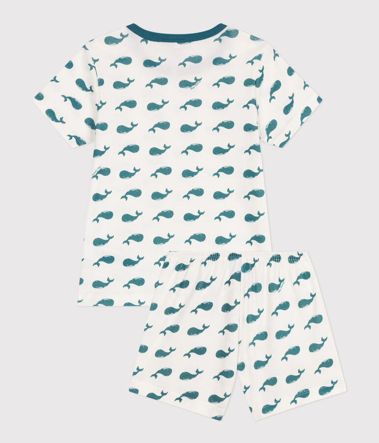Children's short pyjamas in cotton printed with whales MARSHMALLOW green/DRAGONFLY