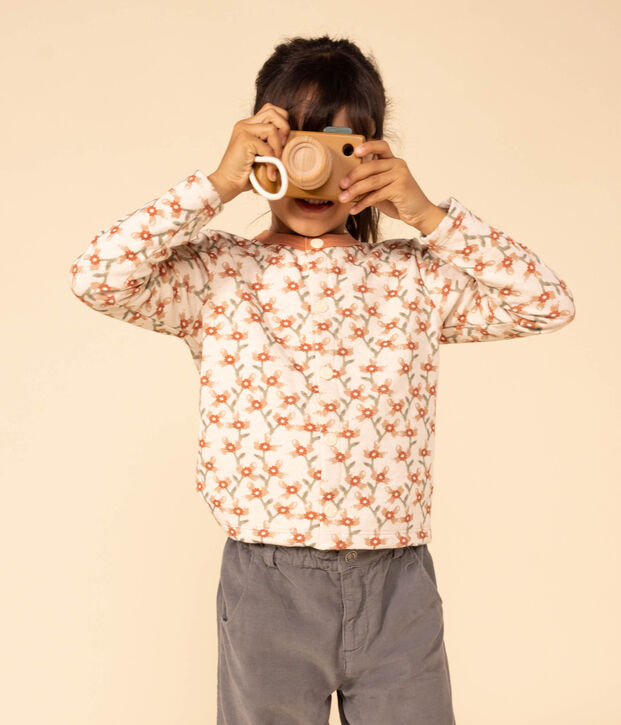 Girls' printed quilted tube knit cardigan Ecru/multicolor