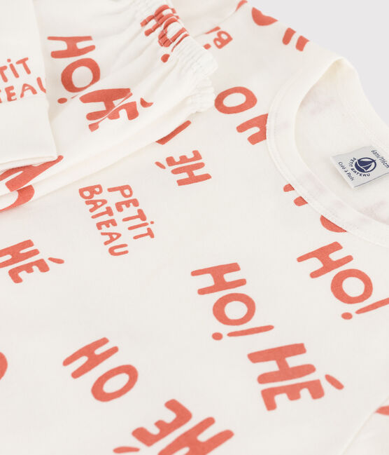 Boys' Fleece Pyjamas MARSHMALLOW white/BRANDY