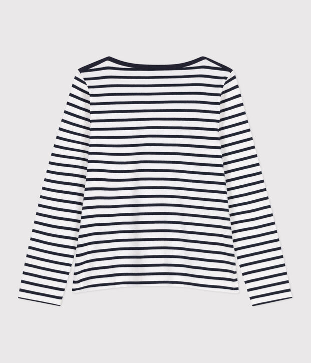 Women's long-sleeved Breton top in thick cotton white/blue