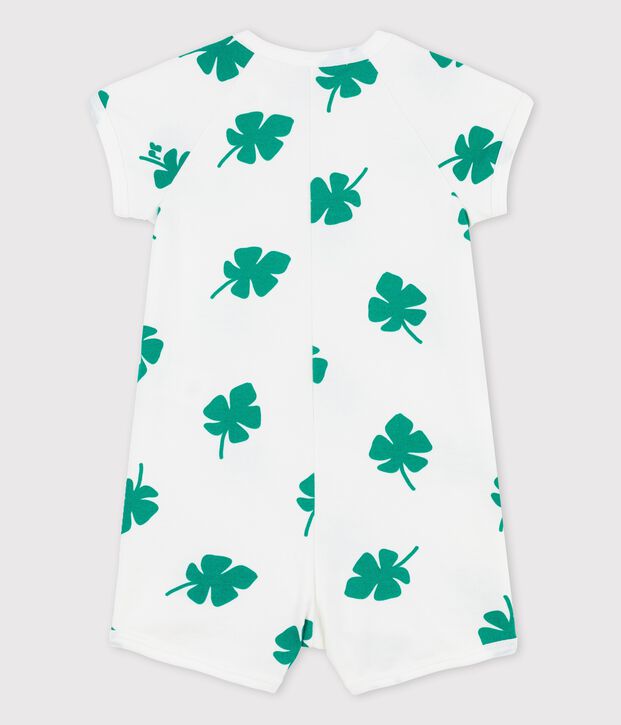 Babies' Fleece Plant Print Short Playsuit white/green