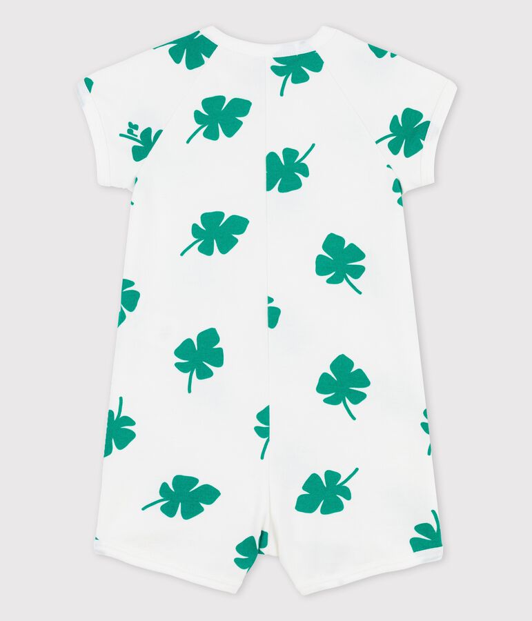 Babies' Fleece Plant Print Short Playsuit white/green