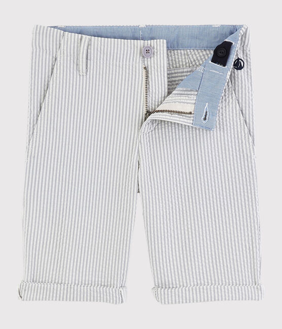 Boys' Seersucker Bermuda Shorts GRIS grey/MARSHMALLOW white