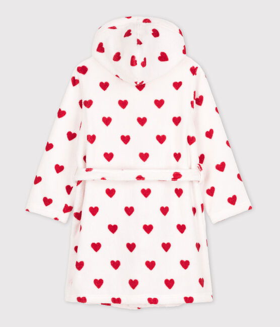 Children's Unisex Heart Patterned Terry Bathrobe MARSHMALLOW white/TERKUIT red