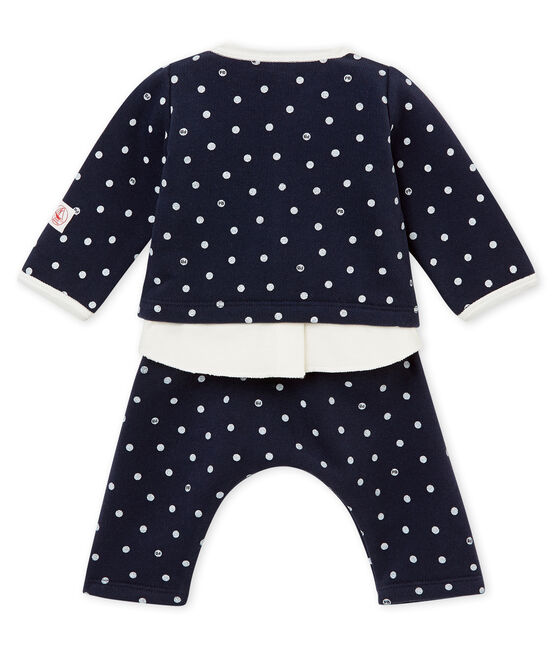 Baby girl's 3 piece polka dot set SMOKING blue/MARSHMALLOW white