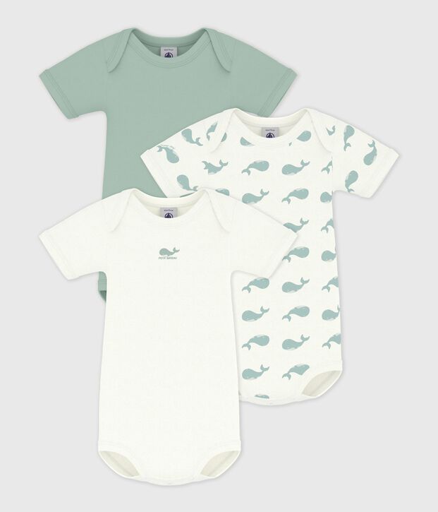 Pack of babies' short-sleeved whale print cotton bodies multicolor