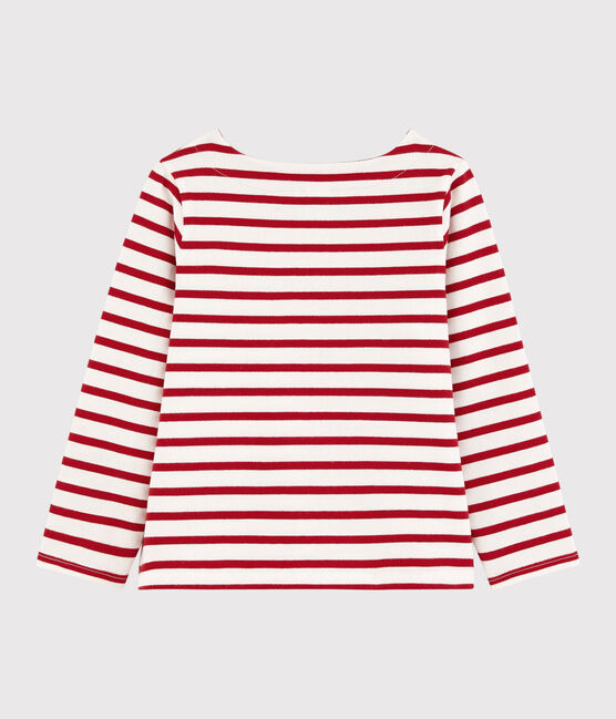 Girls' Jersey Breton Top MARSHMALLOW white/TERKUIT red