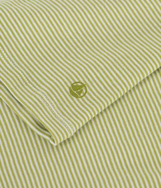 Women's short-sleeved stripy cotton T-shirt MOSS green/MARSHMALLOW