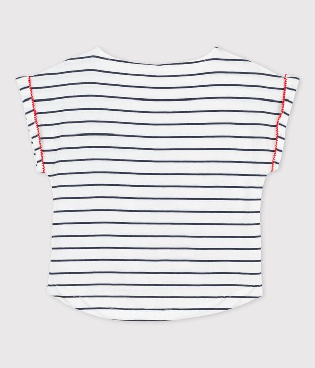 Girls' Short-Sleeved Cotton T-Shirt white/blue