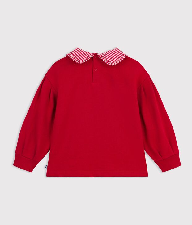Children's plain cotton sweatshirt with a collar red