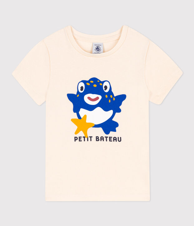 Girls' Printed Cotton T-Shirt Ecru