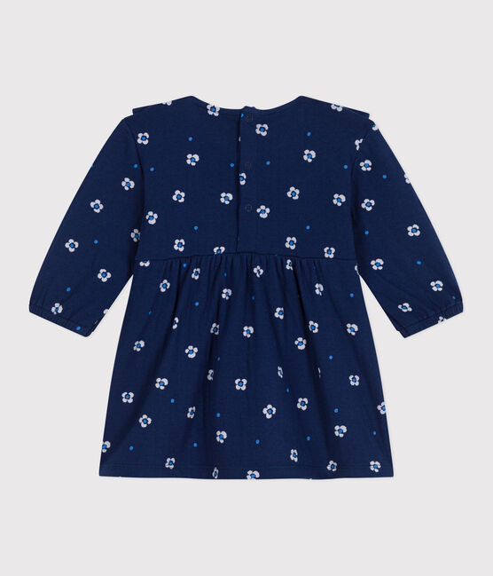 Babies' long sleeved floral print cotton dress MEDIEVAL blue/MULTICO white