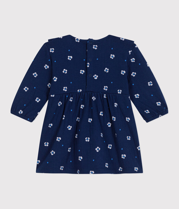 Babies' long sleeved floral print cotton dress blue/multicolor