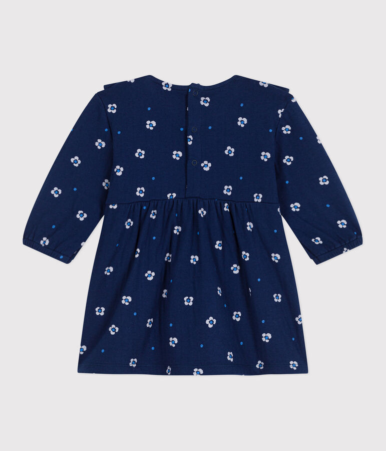 Babies' long sleeved floral print cotton dress blue/multicolor