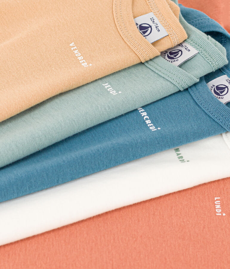 Babies' Plain Long-Sleeved Cotton Bodysuits - 5-Pack multicolor